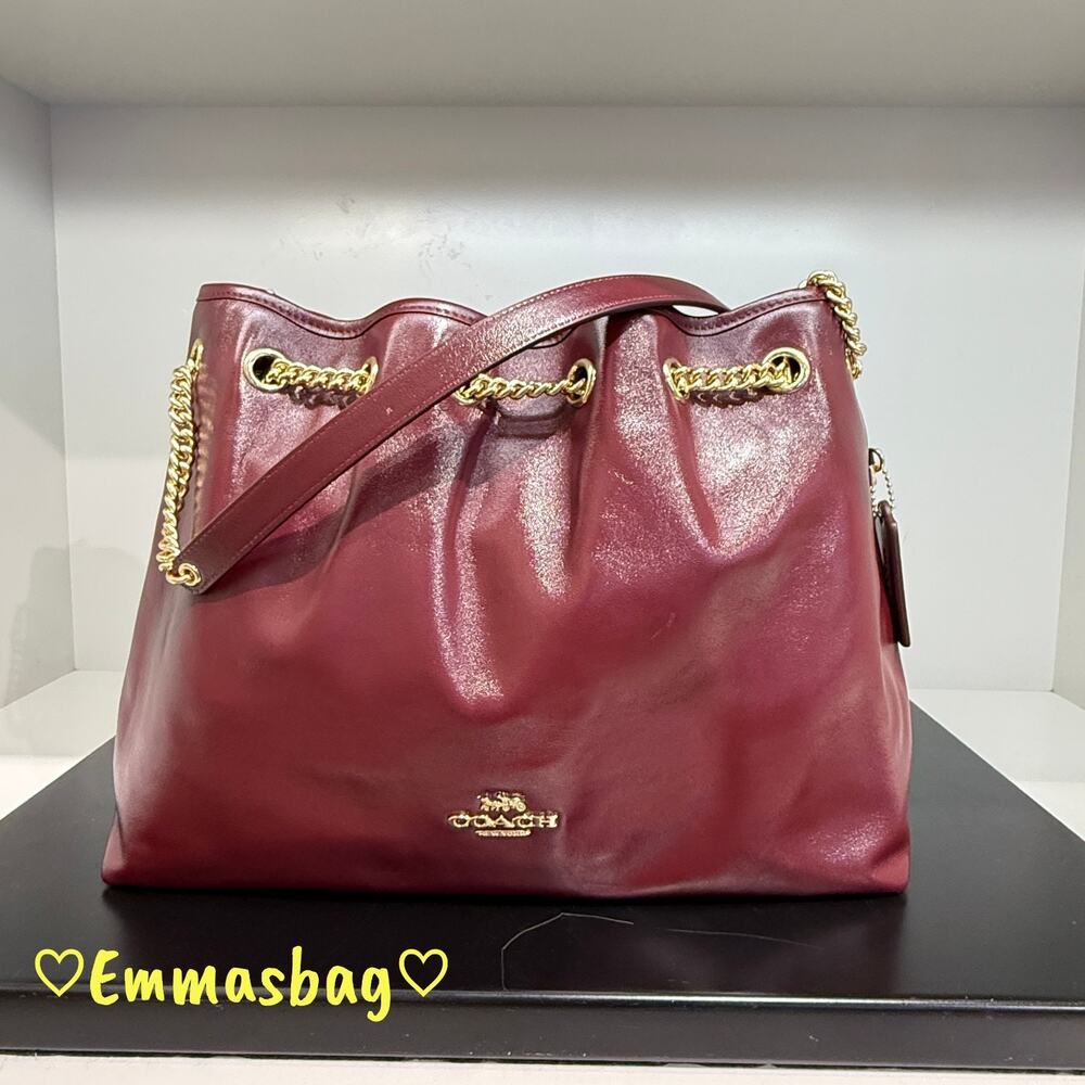 NWT Coach Evelyn Shoulder Bag CCZ79 crinkle leather/Gold/Dark Wine